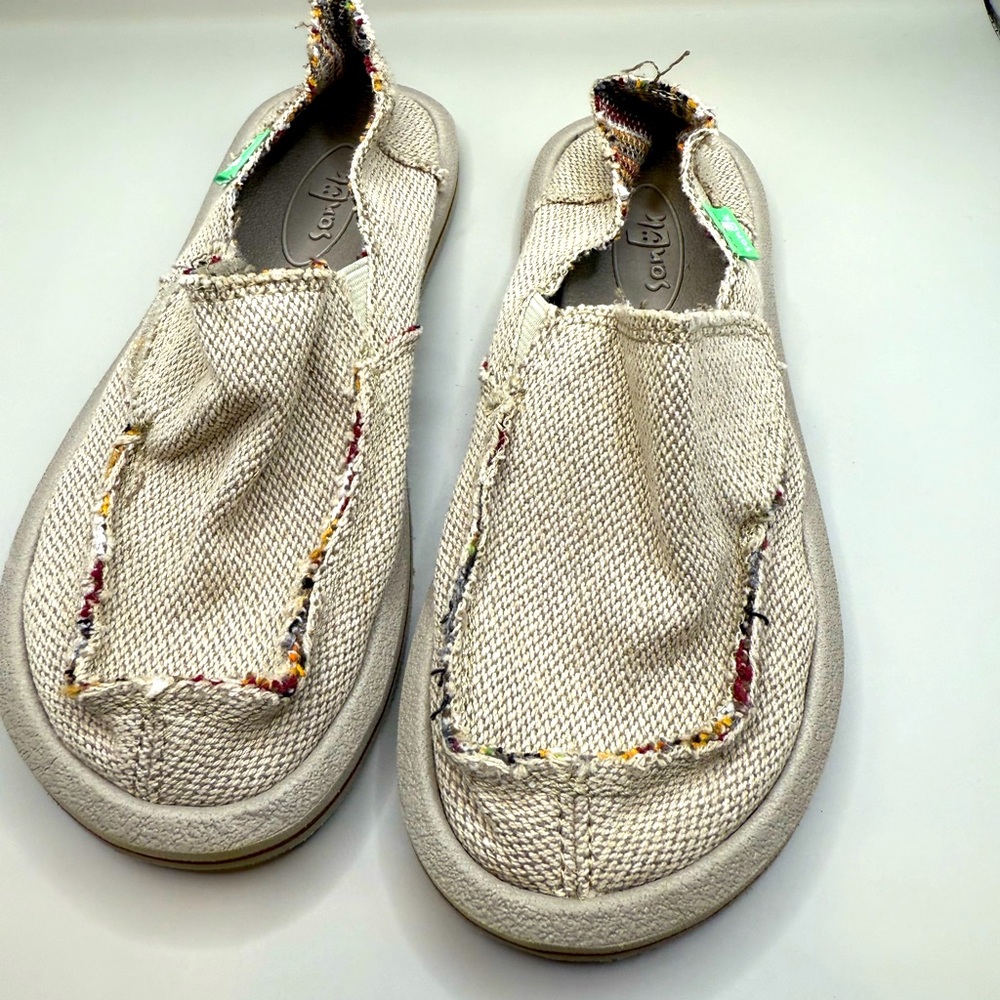 Tan cloth Sanuk Loafers, never worn